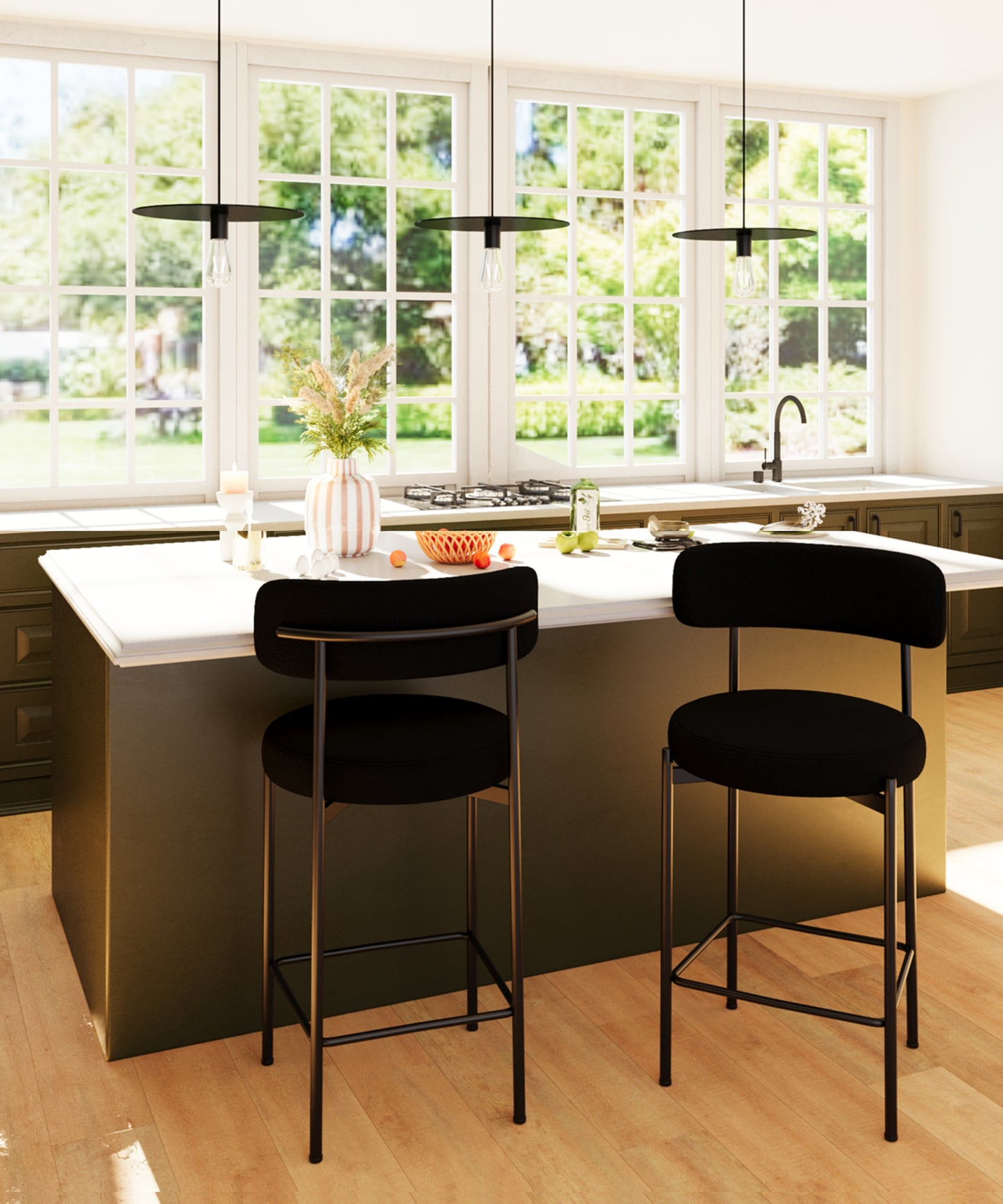 Lot de 2 tabourets de bar bouclette gris anthracite Agathe