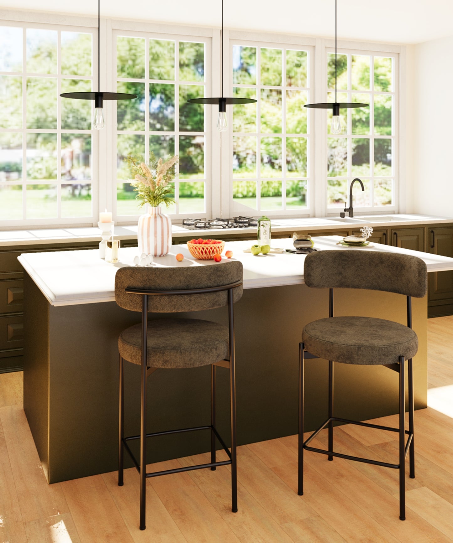 Lot de 2 tabourets de bar velours vert Agathe