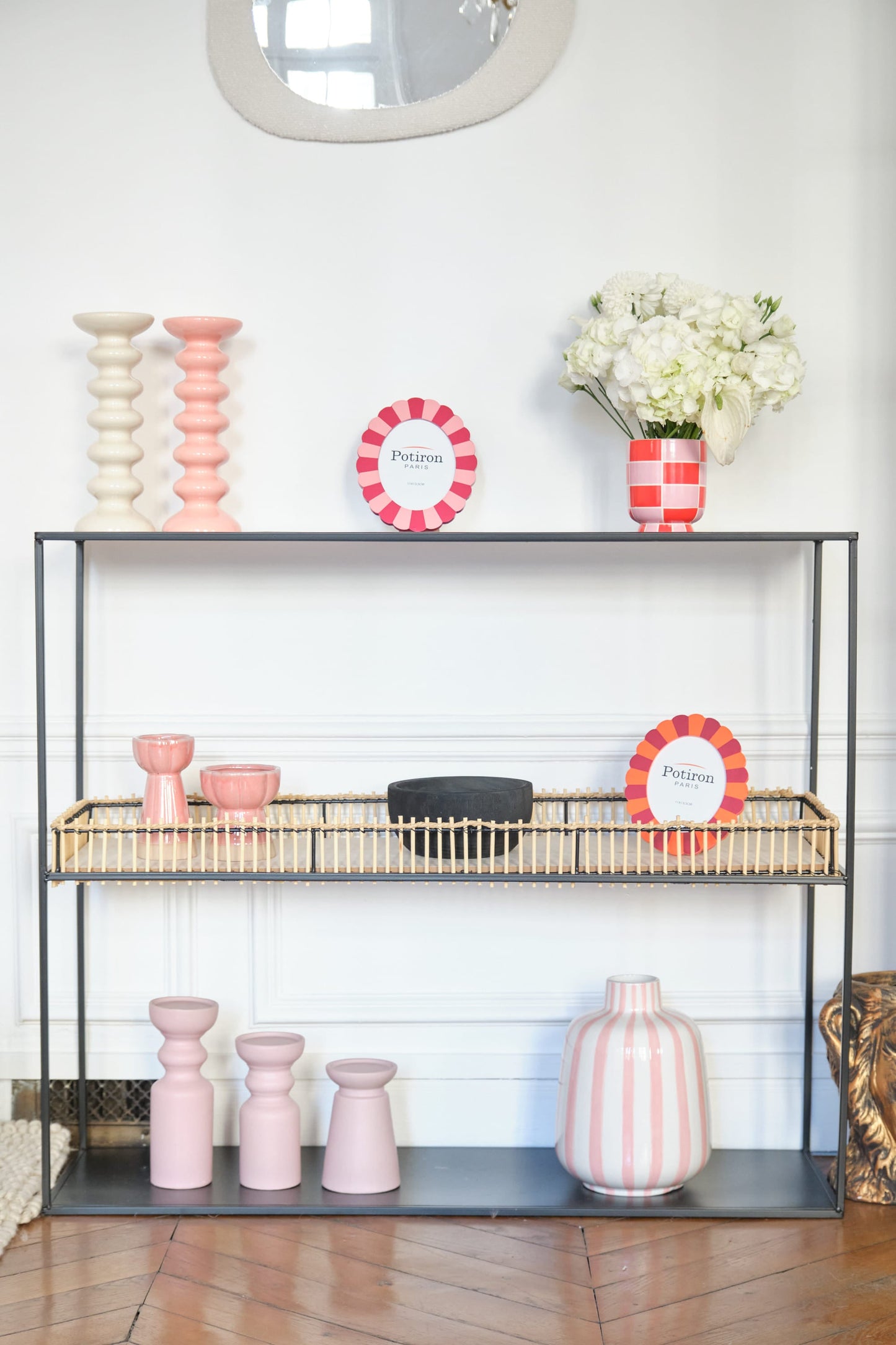 Set de 3 bougeoirs bois design, Boston coloris rose Potiron Paris