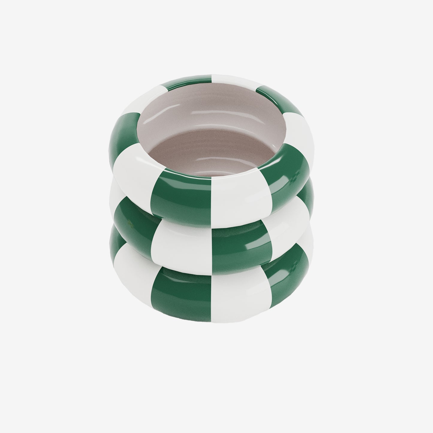 Berlin - Cache-pot de fleurs bouée rayé vert en céramique