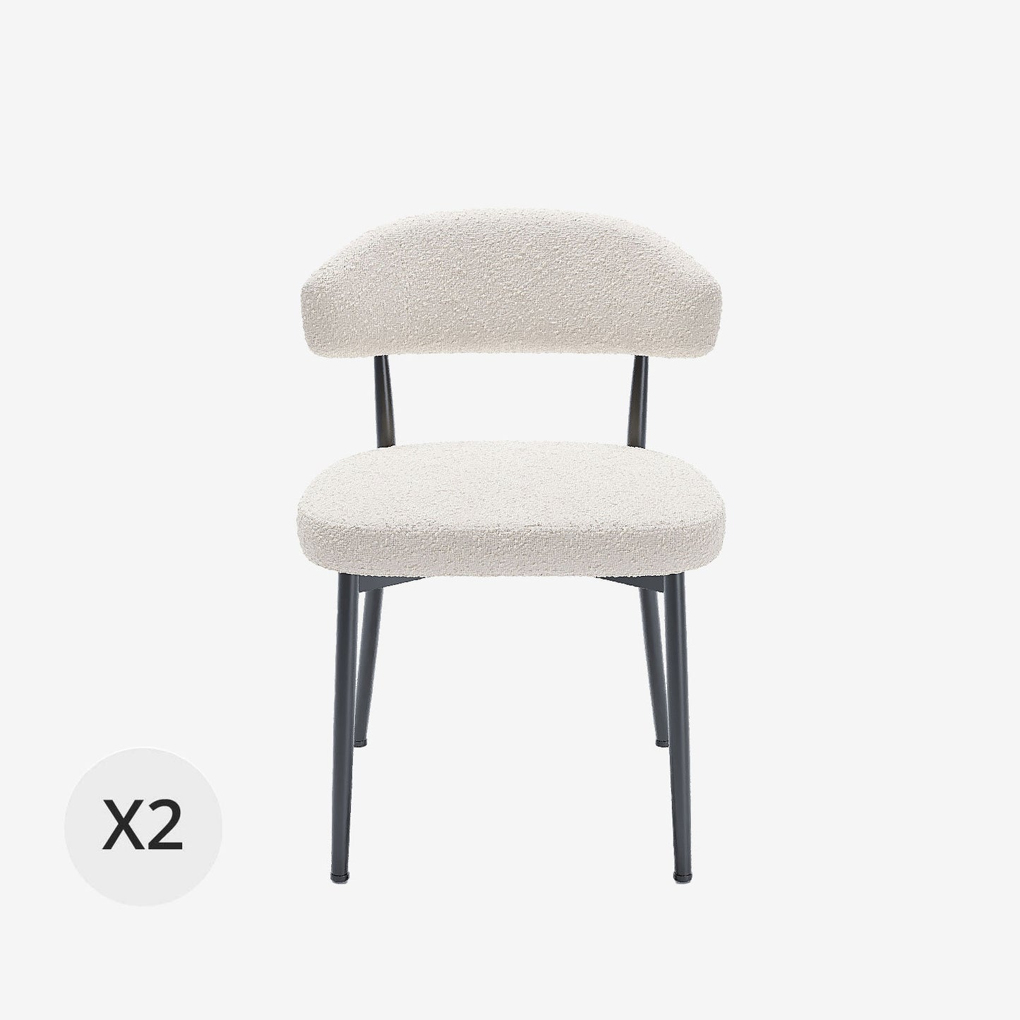 Lot de 2 chaises de salle à manger en tissu bouclette blanche & métal noir Mona Potiron Paris