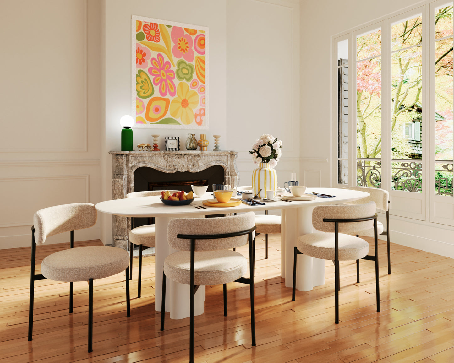 Lot de 2 chaises de salle à manger design moderne, velours crème Julia