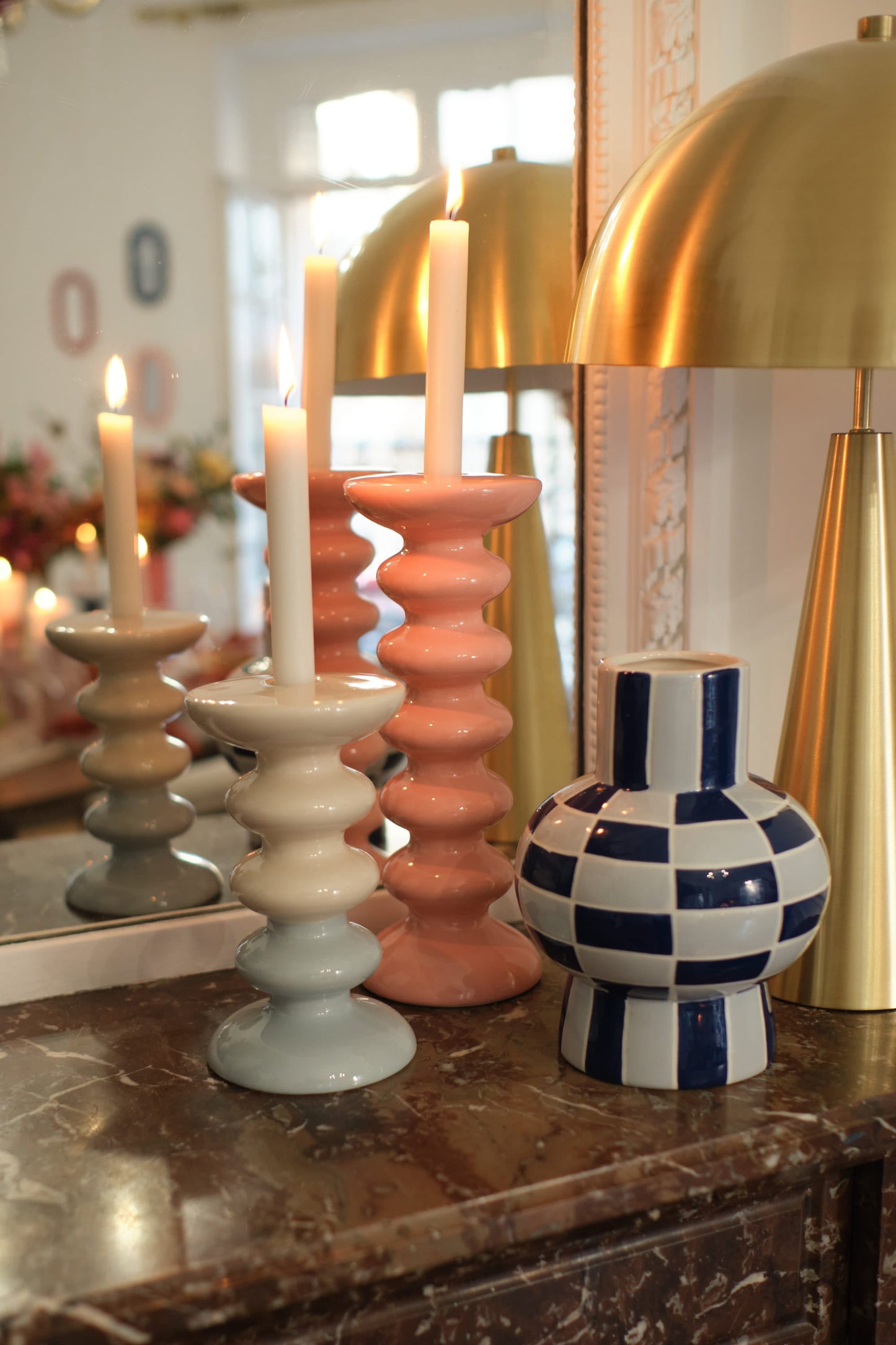 Bougeoir moderne design en céramique rose Sahara Potiron Paris