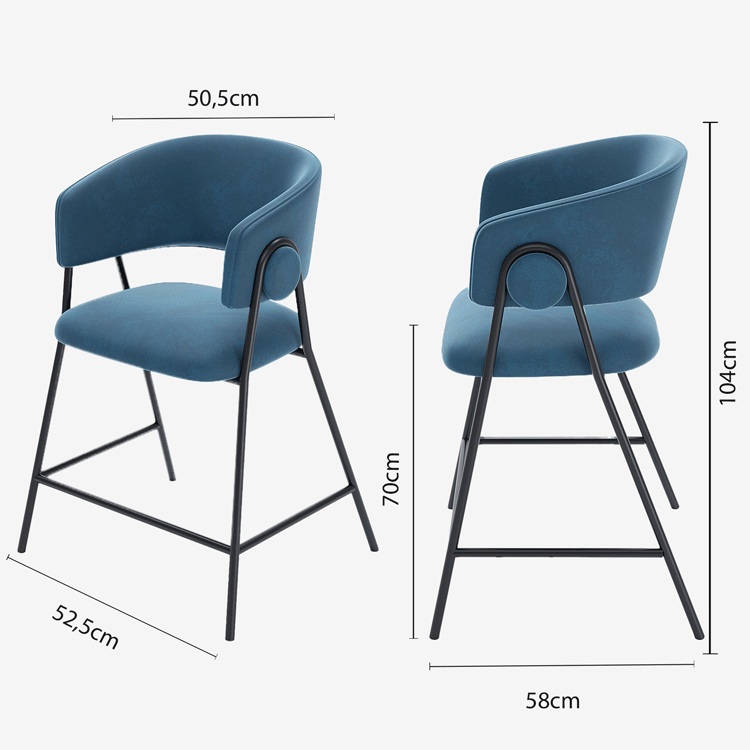 Lot de 2 tabourets de bar avec dossier, velours bleu Bonnie Potiron Paris