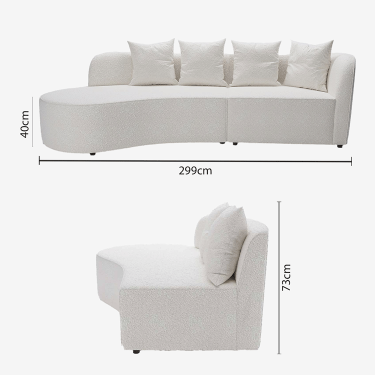 Grand canapé incurvé 3-4 places en tissu bouclé blanc, canapés modulaires - Potiron Paris, les canapés design de qualité pas chers