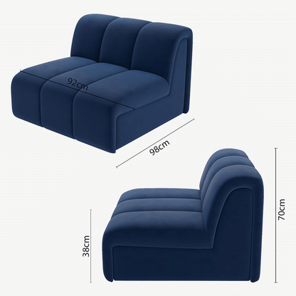 Petit canapé design 2 places ou chauffeuse pour canapé modulaire, velours bleu