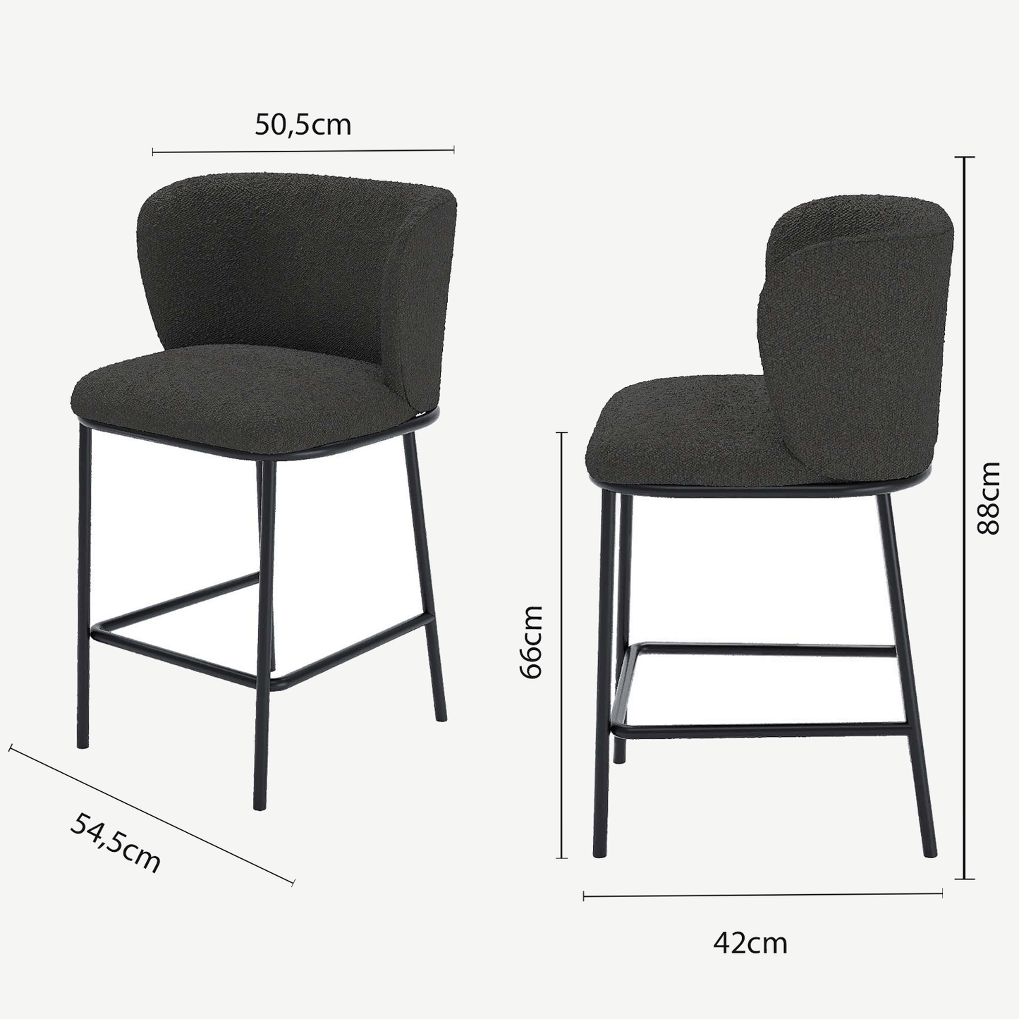 Lot de 2 tabourets de bar tissu bouclé gris foncé César Potiron Paris