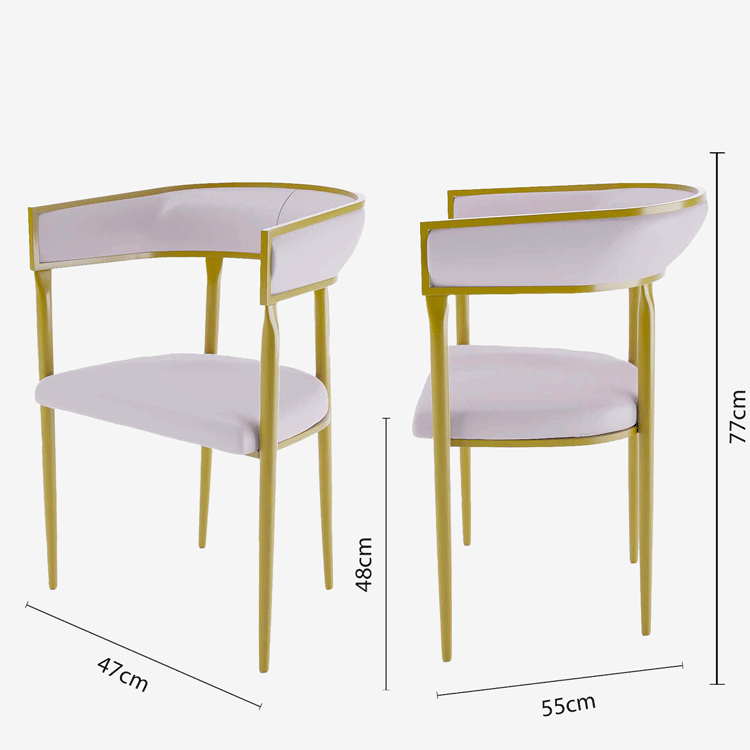 Chaise design pas chère en velours rose et pieds en métal doré