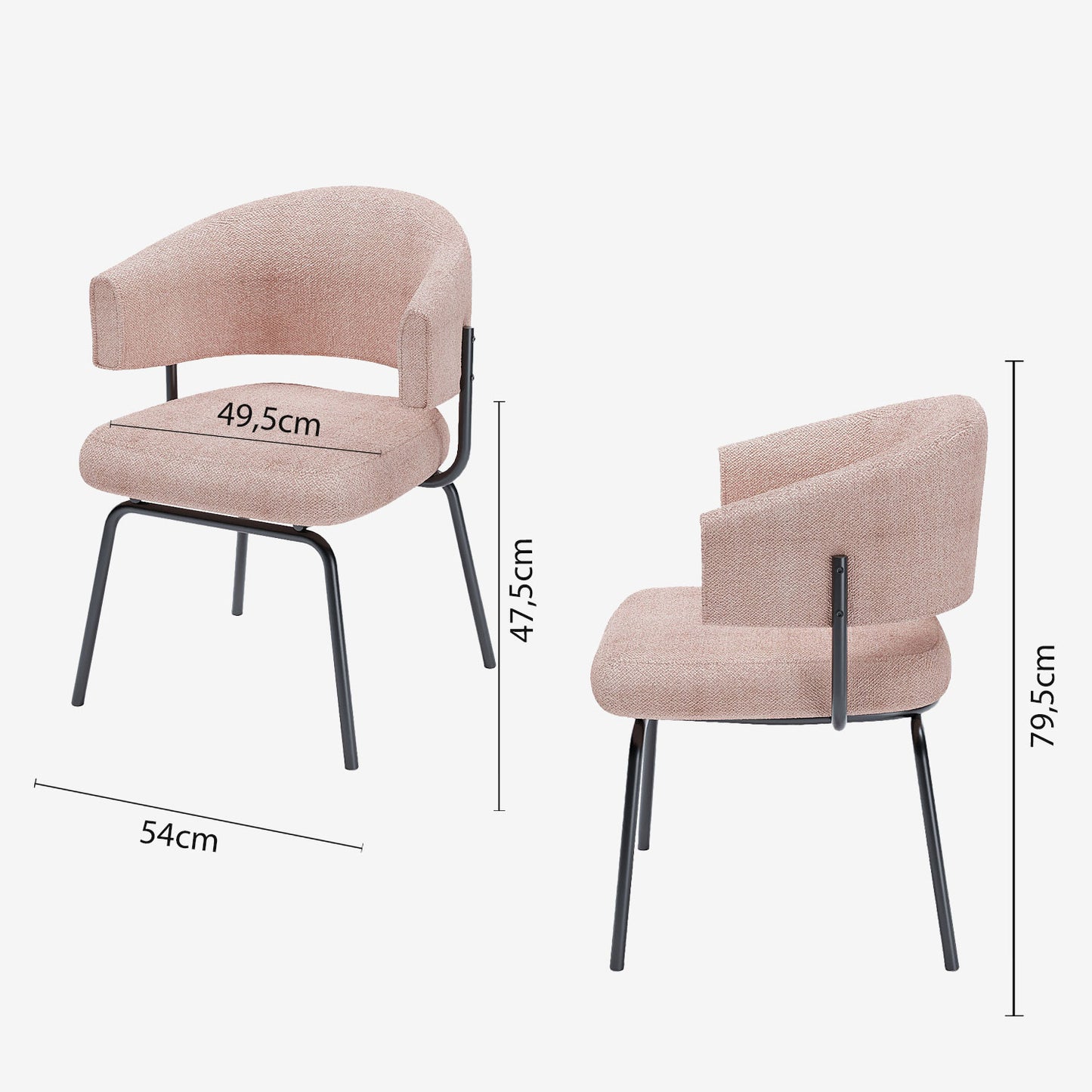 Lot de 2 chaises avec accoudoir tendance en tissu chenille rose poudré Silva Potiron Paris