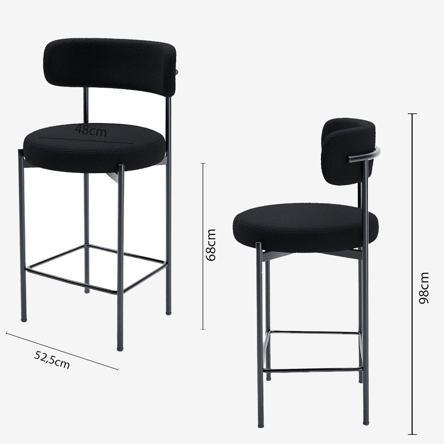 Lot de 2 tabourets de bar bouclette gris anthracite Agathe Potiron Paris