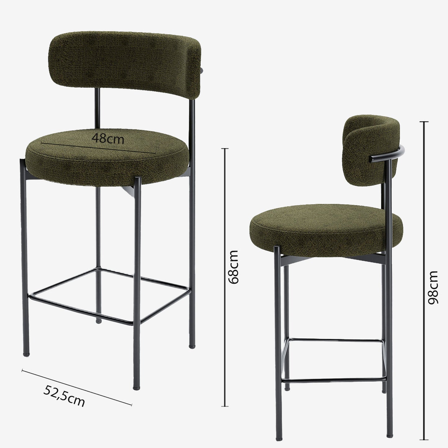 Lot de 2 tabourets de bar velours vert Agathe Potiron Paris