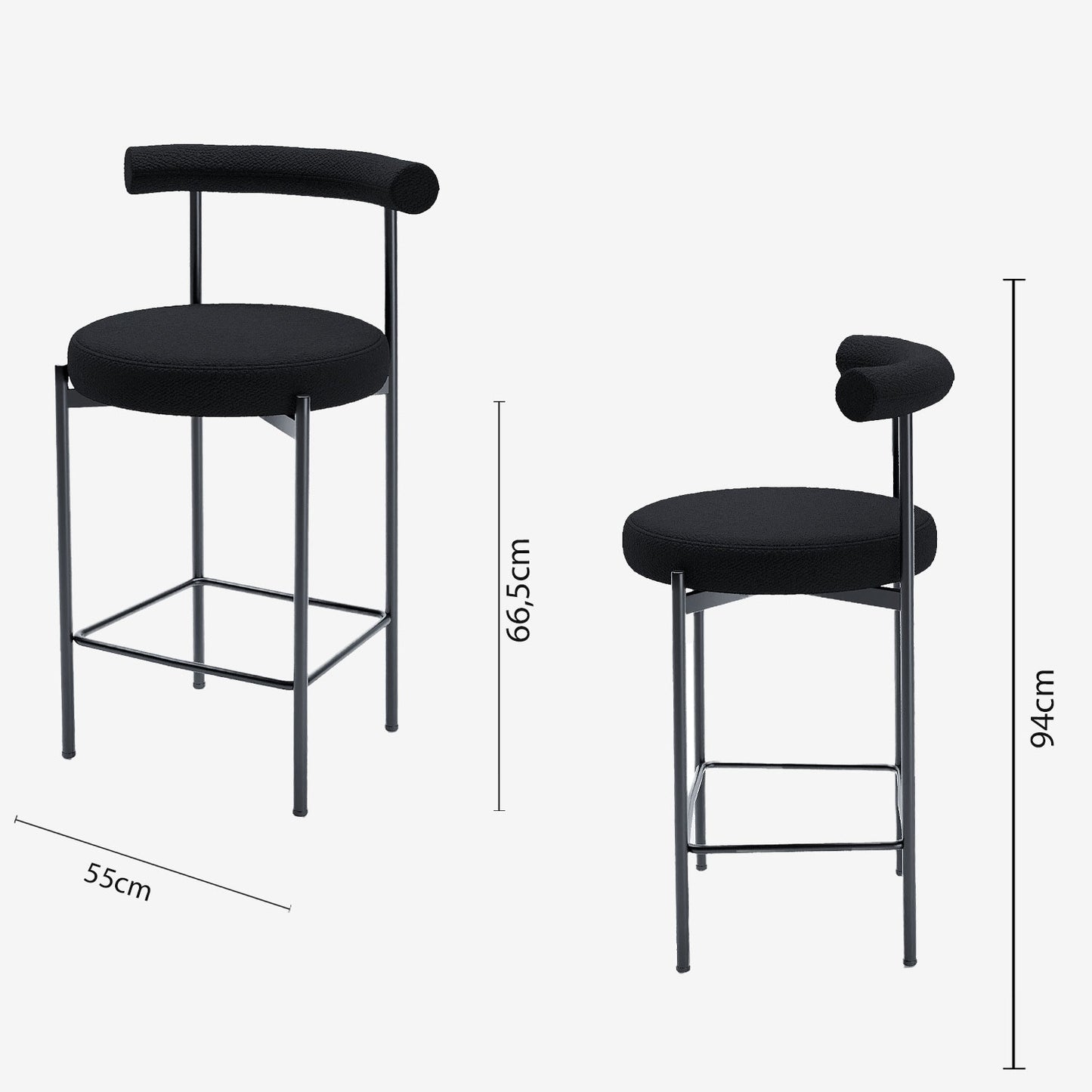 Lot de 2 chaises de bar bouclette grise anthracite Charlotte Potiron Paris