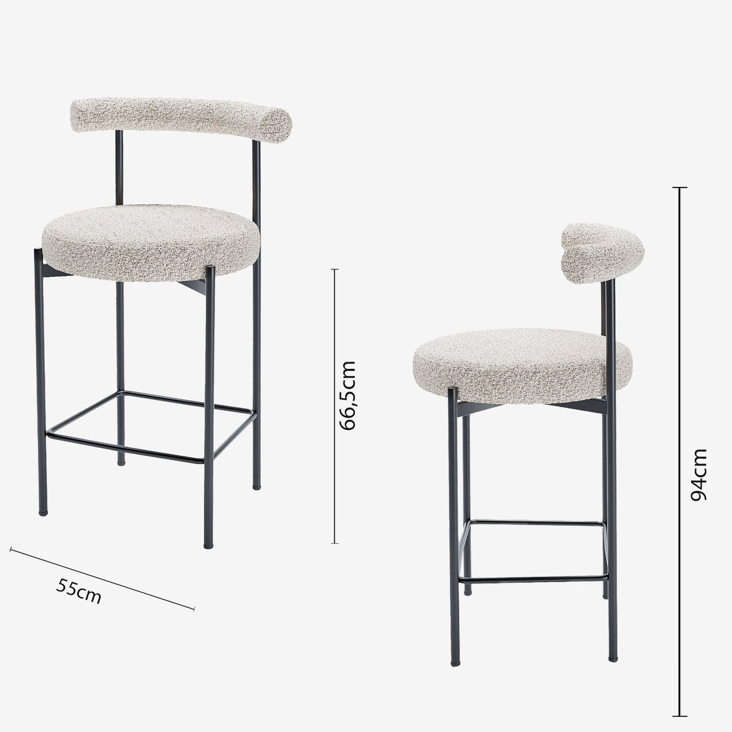 Lot de 2 chaises de bar bouclette grise et blanche Charlotte Potiron Paris