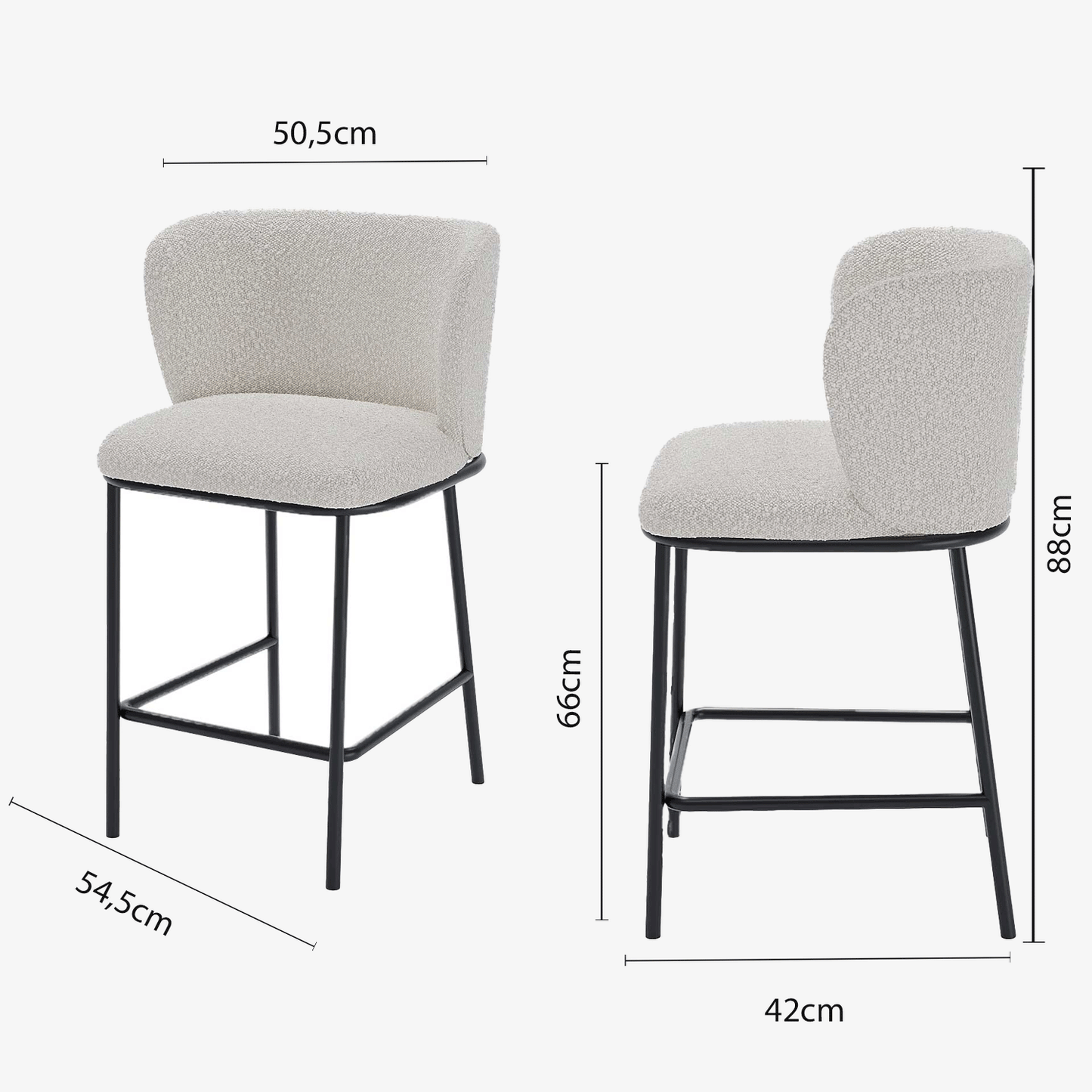 Lot de 2 tabourets de bar tissu bouclé blanc César Potiron Paris