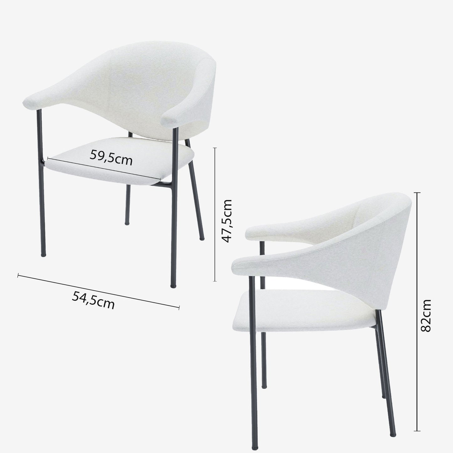 Lot de 2 chaises avec accoudoir design en velours blanc crème Jeanne Potiron Paris
