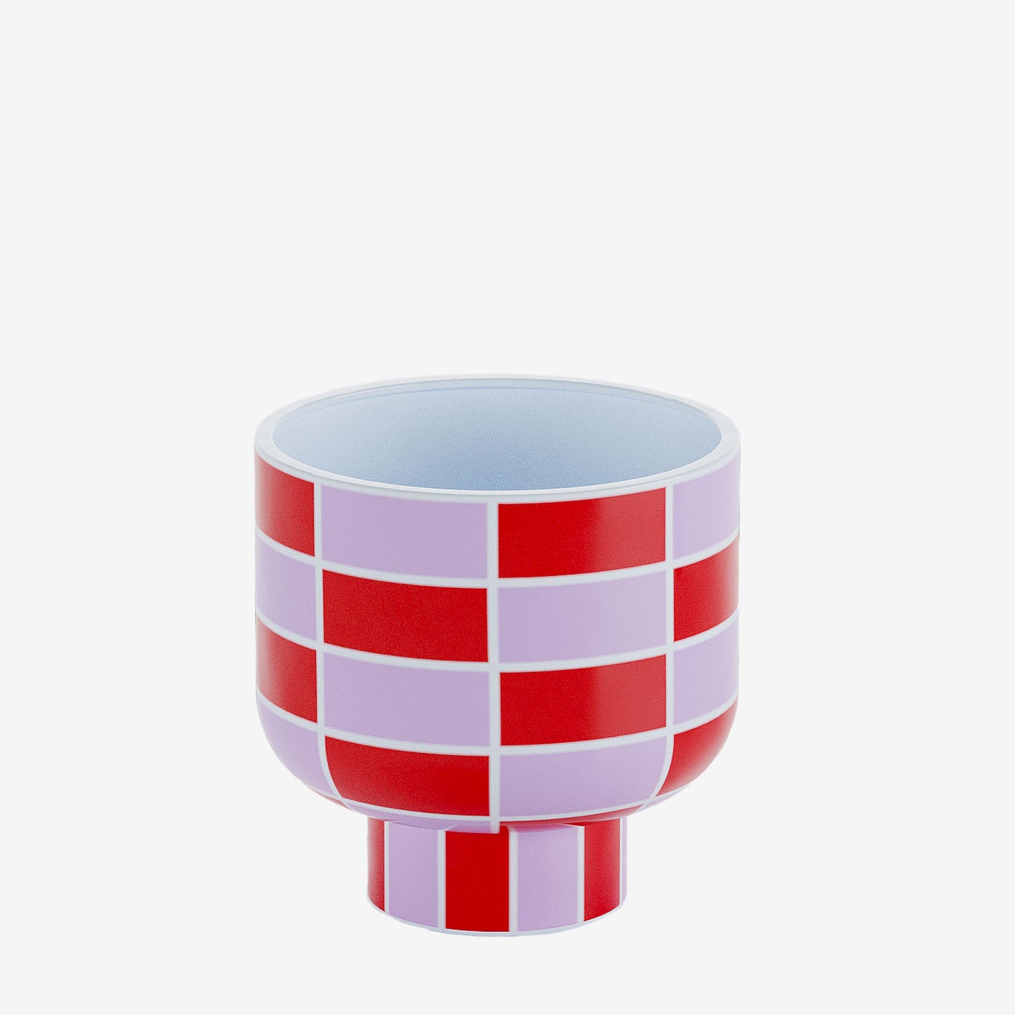 Vase à fleurs rond sur pied ou coupe centre de table en céramique à motif géométrique rouge et rose, style bohème - Potiron Paris, décoration maison pas cher