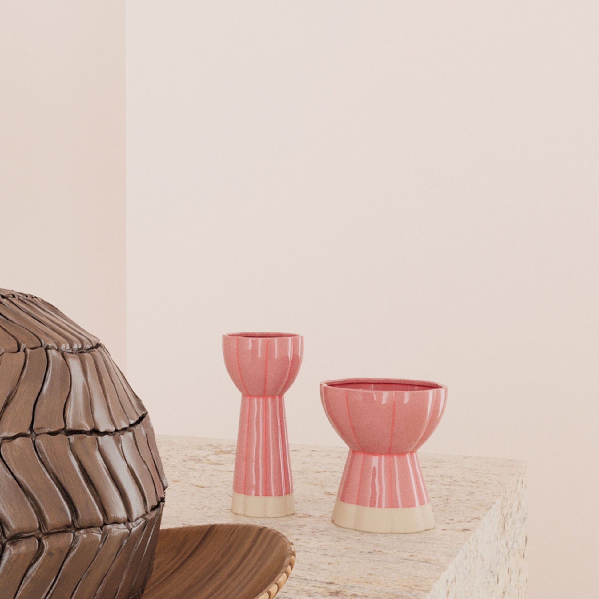 Set de 2 vases design vintage en céramique rose Vienne Potiron Paris