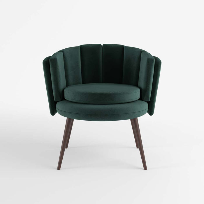 Fauteuil en velours vert forêt et bois d’hévéa, Jill Potiron Paris