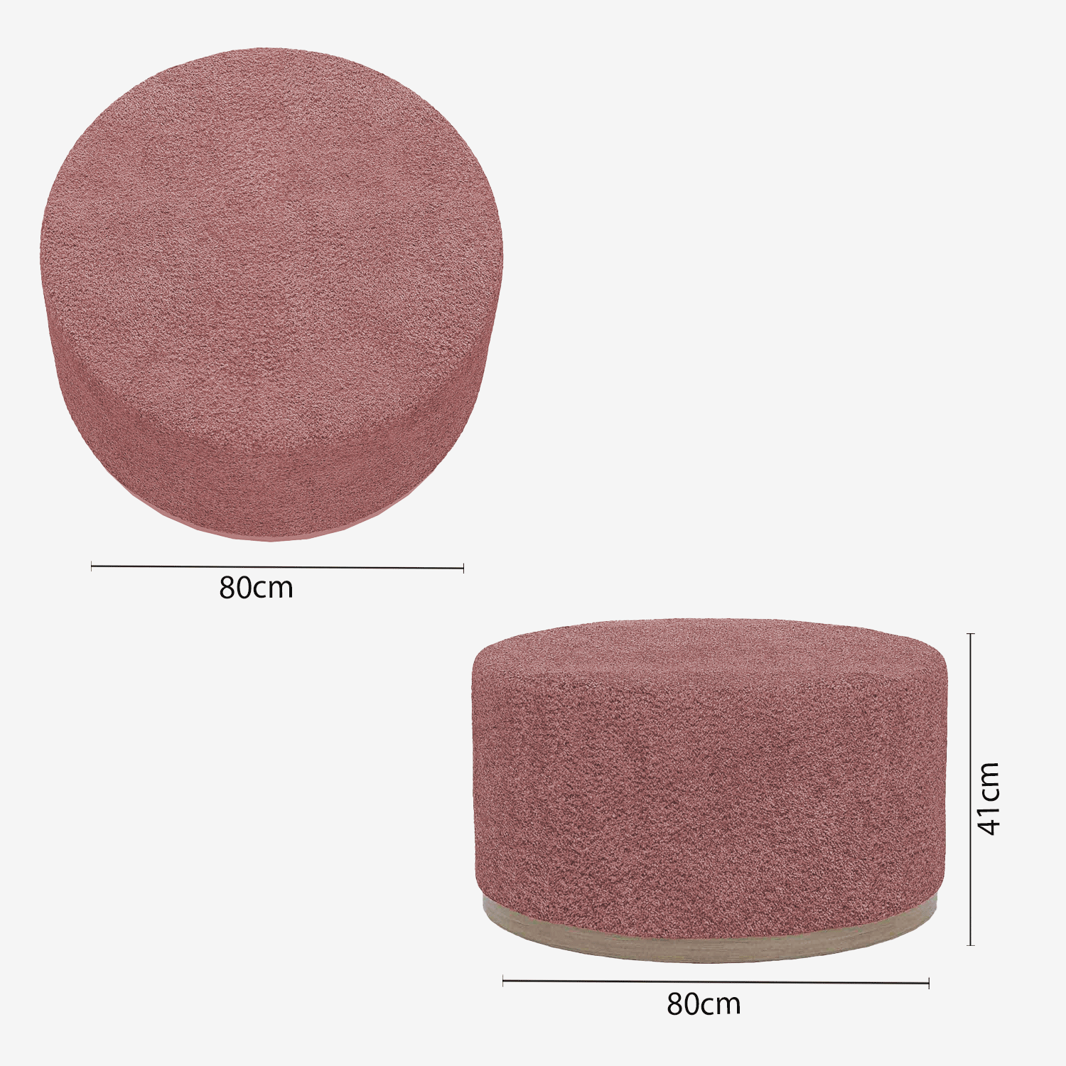 Grand pouf rond ottoman en bouclette rose Victor Potiron Paris