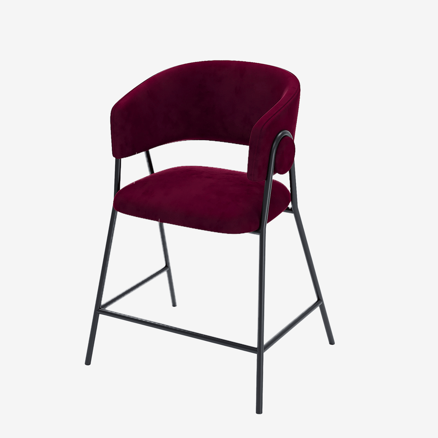 Sytle rétro très chic, les 2 tabourets de bar 65 cm avec dossier, velours bordeaux Bonnie Potiron Paris