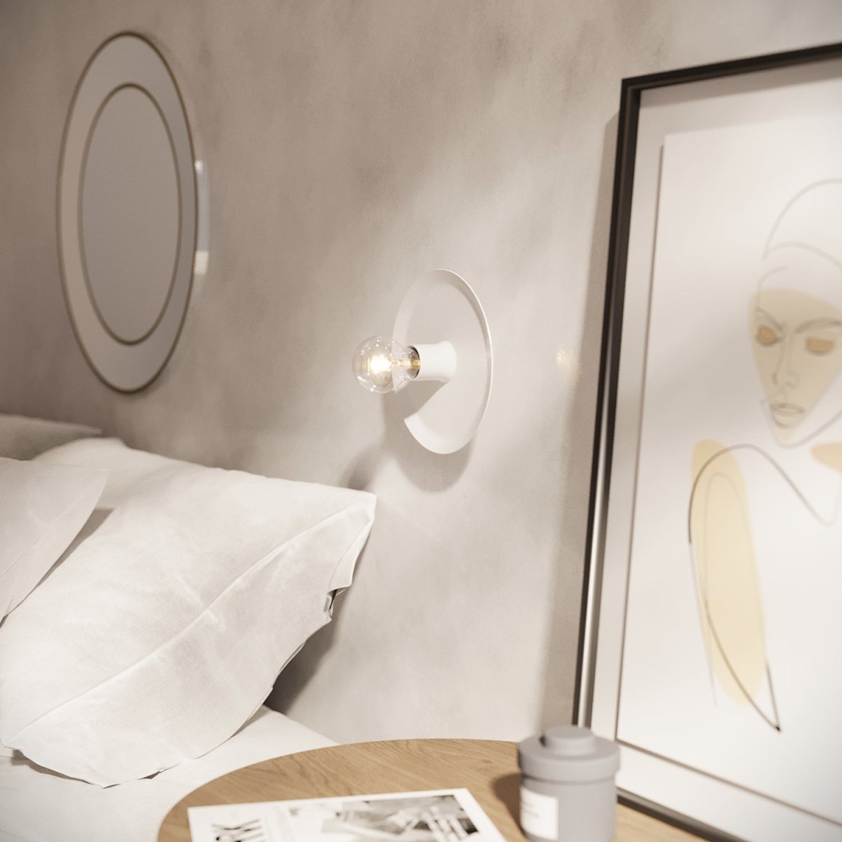 Applique murale chambre ou plafonnier disque de style minimaliste en métal blanc - Potiron Paris, le luminaire design de la décoration d'intérieur chic et moderne