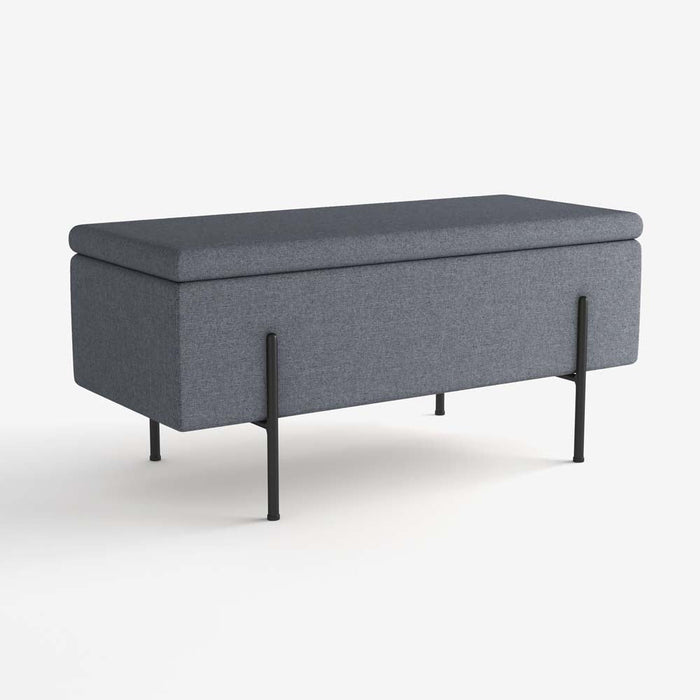 Banquette-coffre Diane, gris foncé en bois, métal et tissu - Potiron Paris