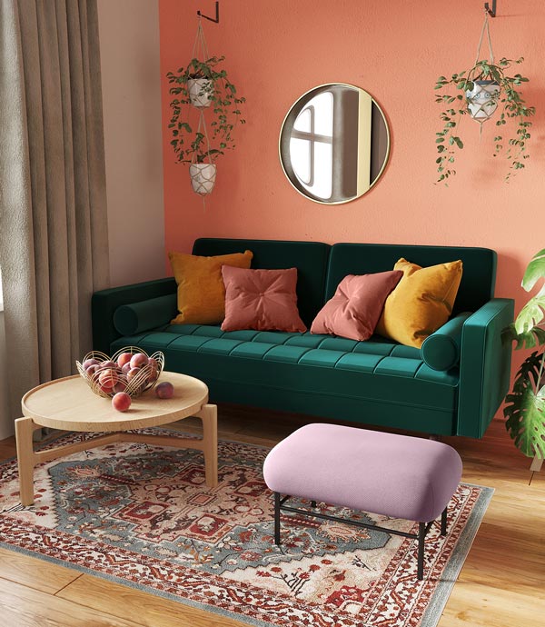 Banquette Emmy, velours rose et métal noir Potiron Paris