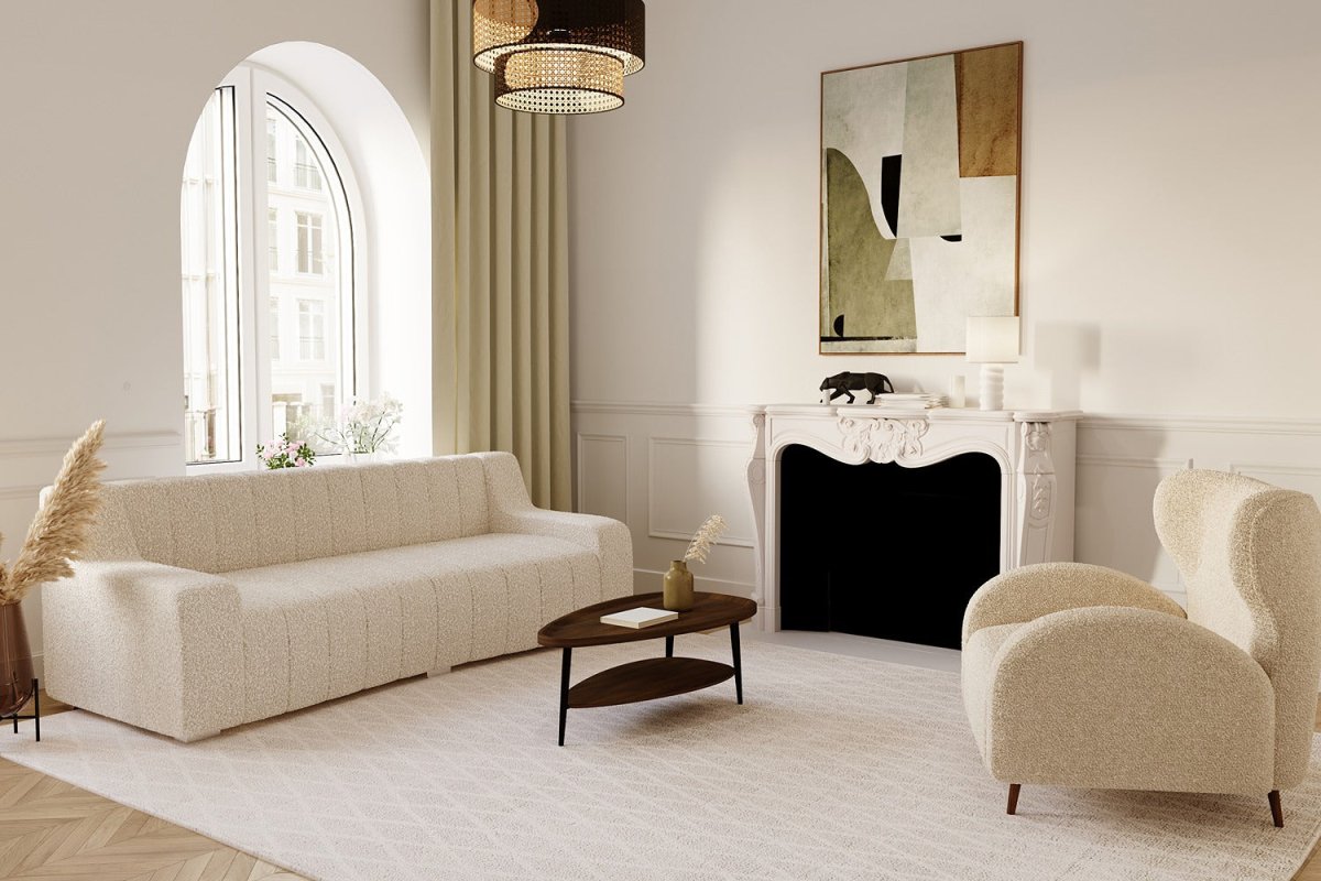 Canapé blanc effet mouton style bohème chic - Potiron Paris, la satisfaction des canapés design confortables au meilleur prix