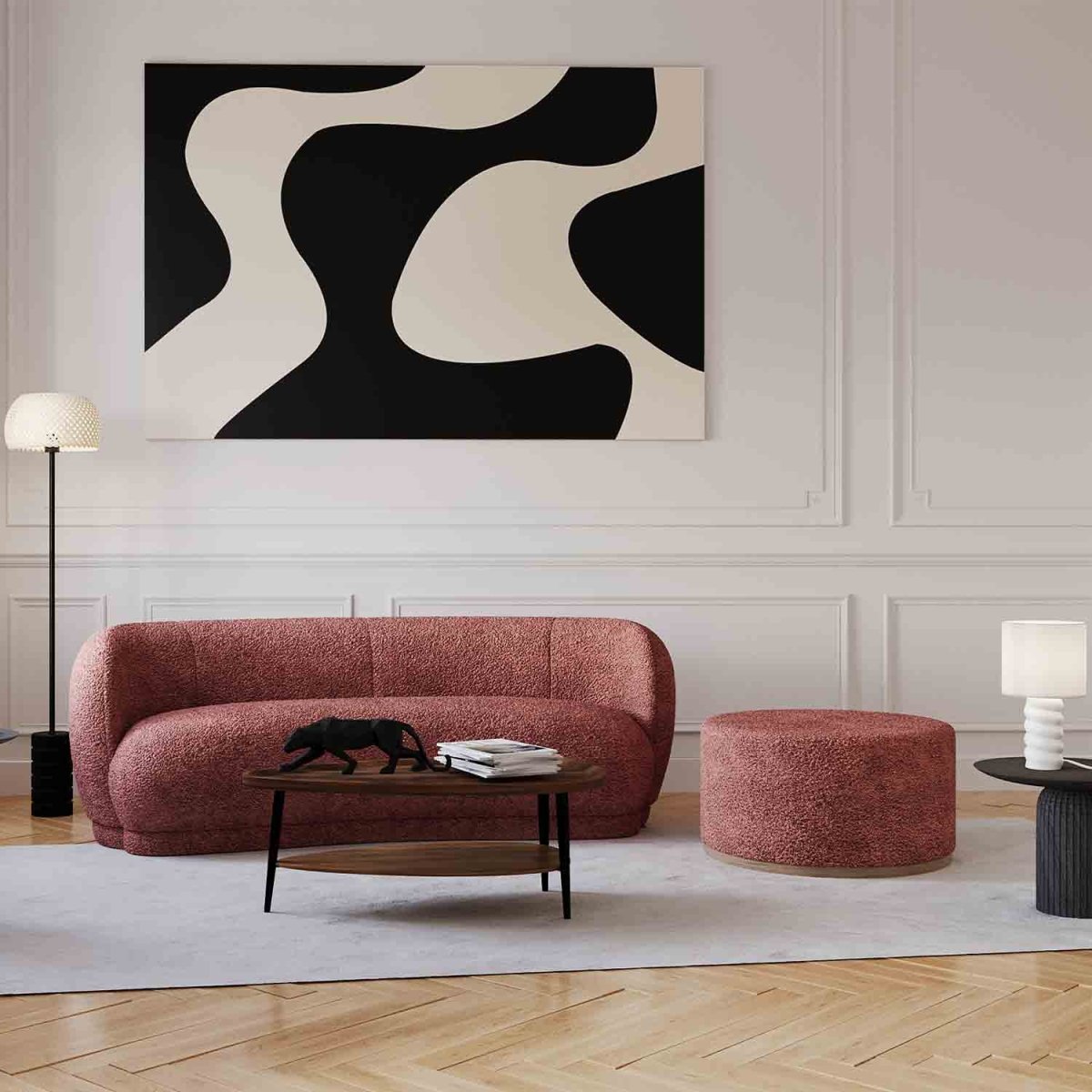 Canapé design confortable en tissu bouclette rose - Potiron Paris, les canapés design de qualité pas chers