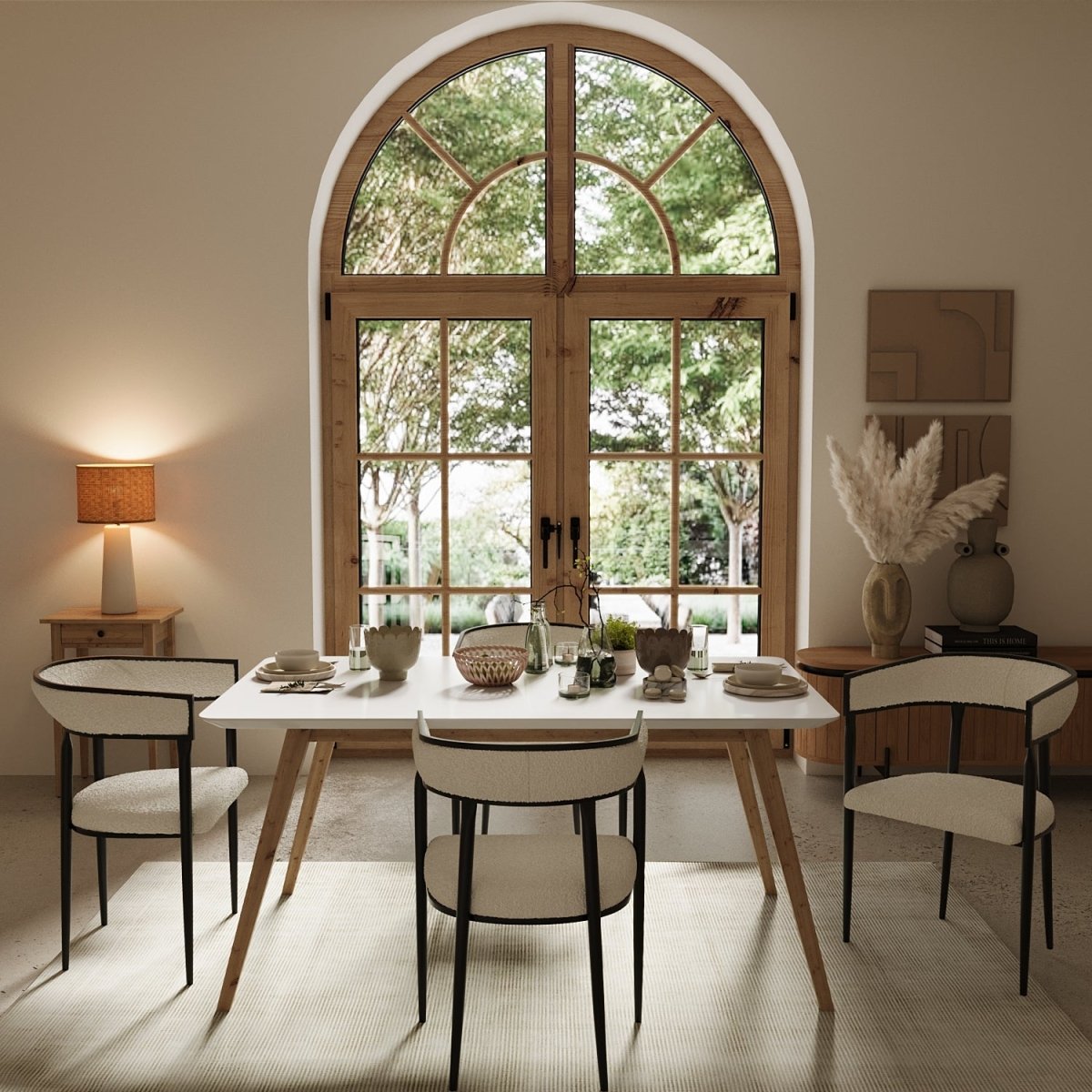 Fauteuil de table design moderne bouclette blanche - Potiron Paris, la satisfaction des chaises de table design confortables au meilleur prix