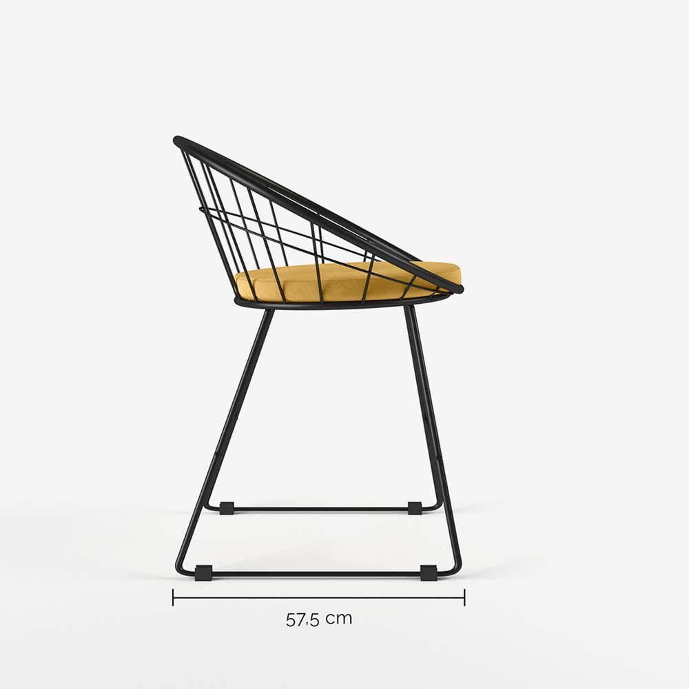 Chaise Joane métal noir et velours jaune moutarde - Potiron Paris