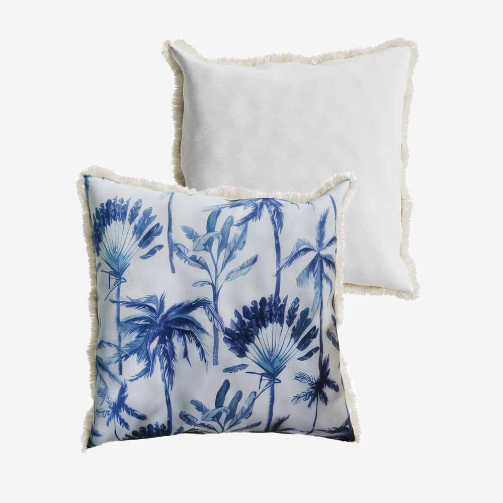 Coussin carré feuillage tropical bleu Dakar Potiron Paris