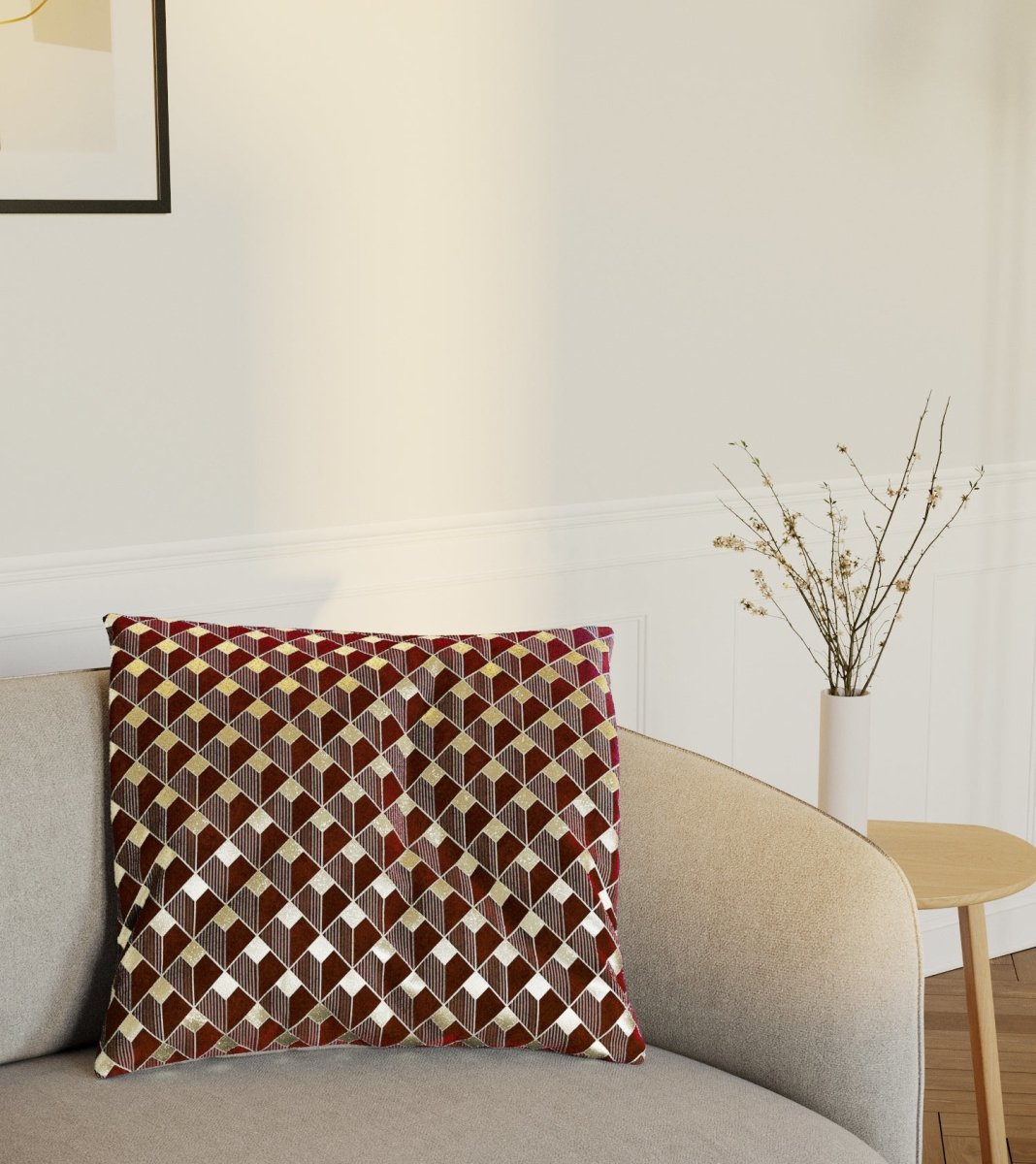 Coussin Cubo en velours bordeaux Potiron Paris