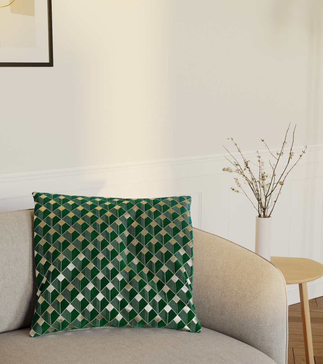 Coussin Cubo en velours vert sapin Potiron Paris