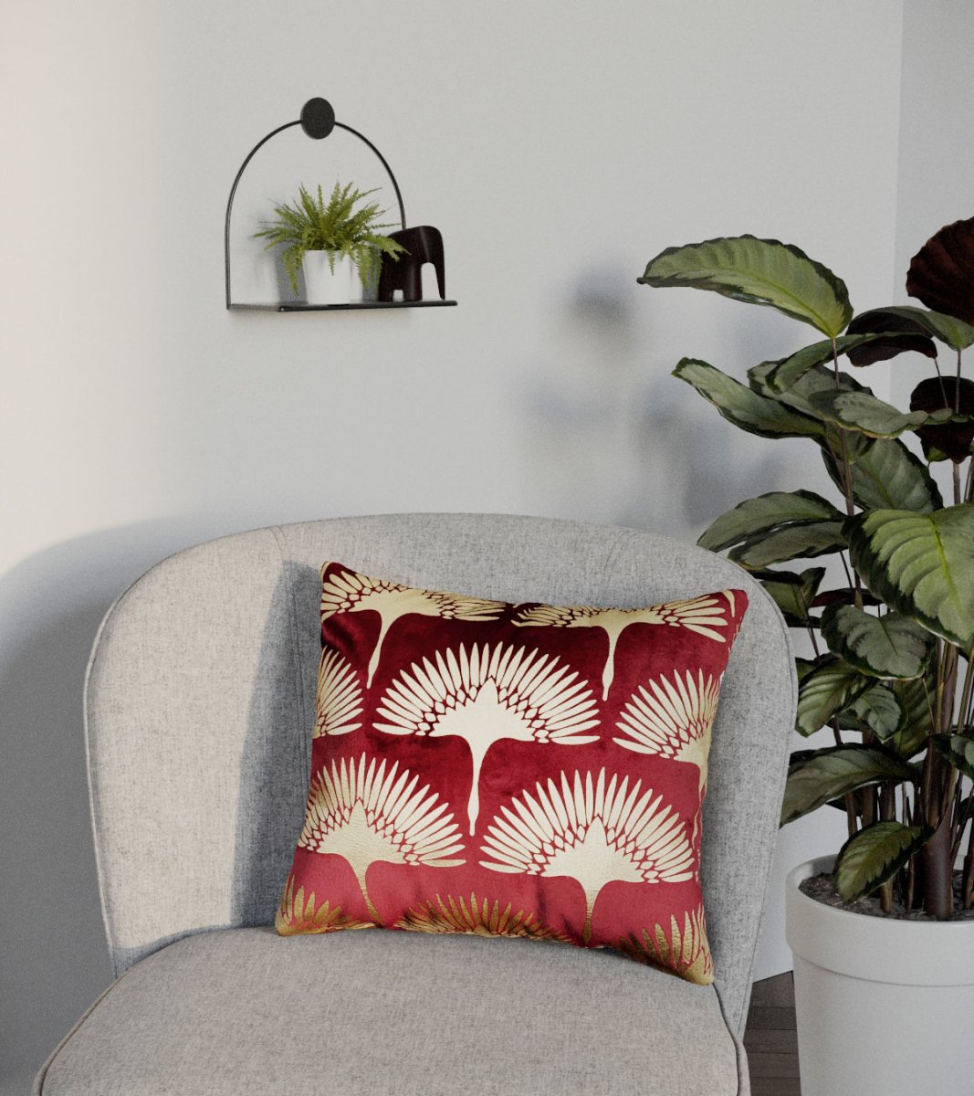 Coussin Grues japonaises bordeaux Potiron Paris