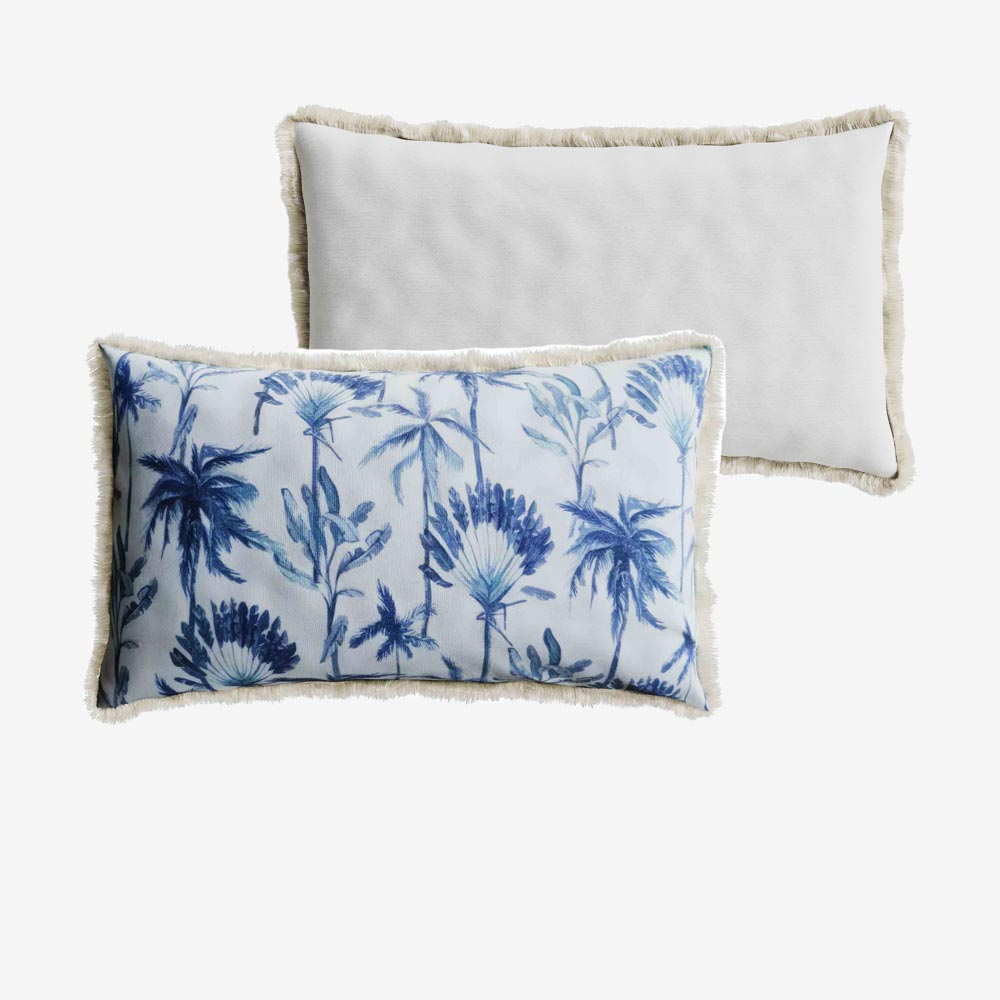 Coussin rectangulaire à motifs feuillage tropical bleu - Potiron Paris, la décoration d'intérieur moderne et design à petit prix