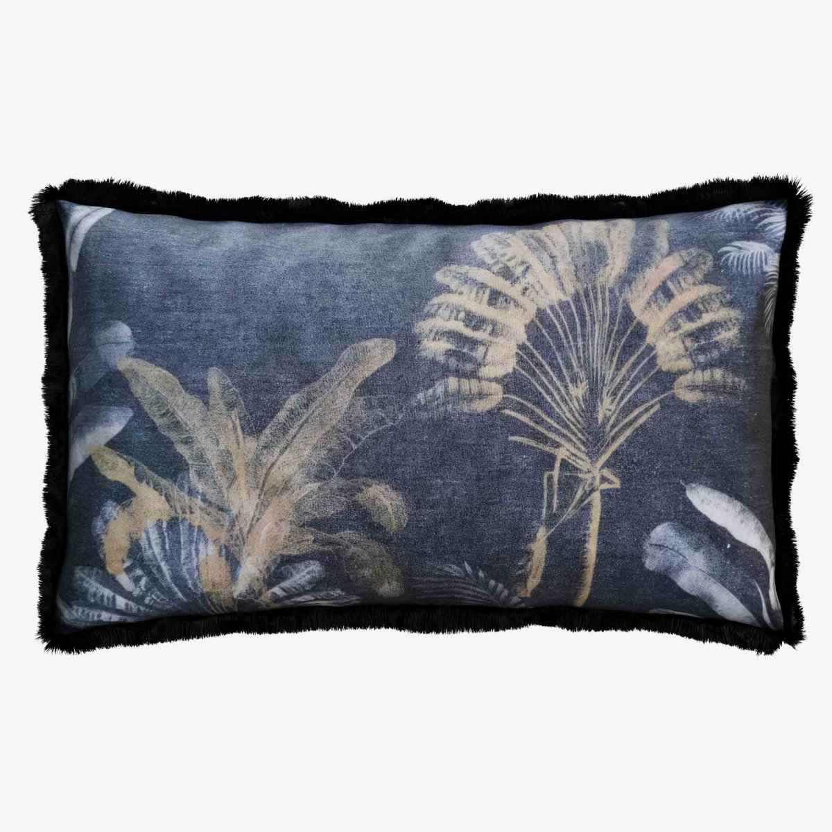 Coussin bohème rectangulaire à franges imprimé tropical motifs palmiers - Potiron Paris, la décoration d'intérieur moderne et design à petit prix