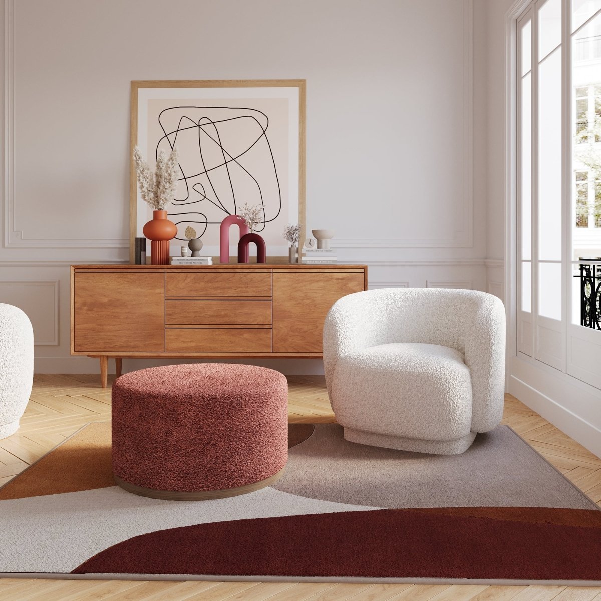 Fauteuil de salon vintage en laine bouclée blanche - Potiron Paris, la satisfaction du fauteuil design et confortable pas cher