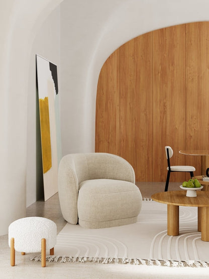 Fauteuil design vintage en tissu beige - Potiron Paris, la satisfaction du fauteuil design et confortable pas cher