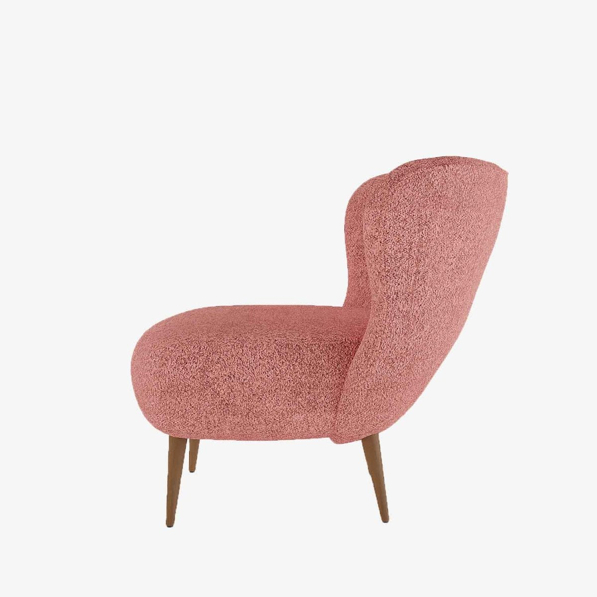 Fauteuil cocktail design en tissu bouclette rose et bois - Potiron Paris, la satisfaciton des assises design confortables et pas chères