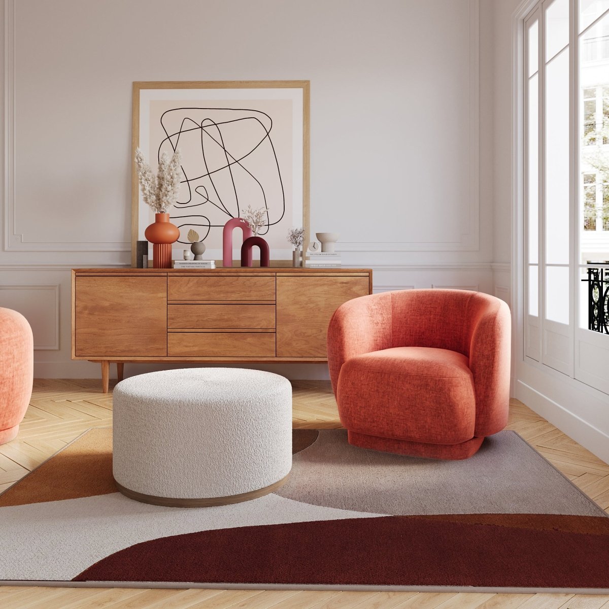 Fauteuil de lecture salon moderne en velours orange corail - Potiron Paris, la satisfaction du fauteuil design et confortable pas cher