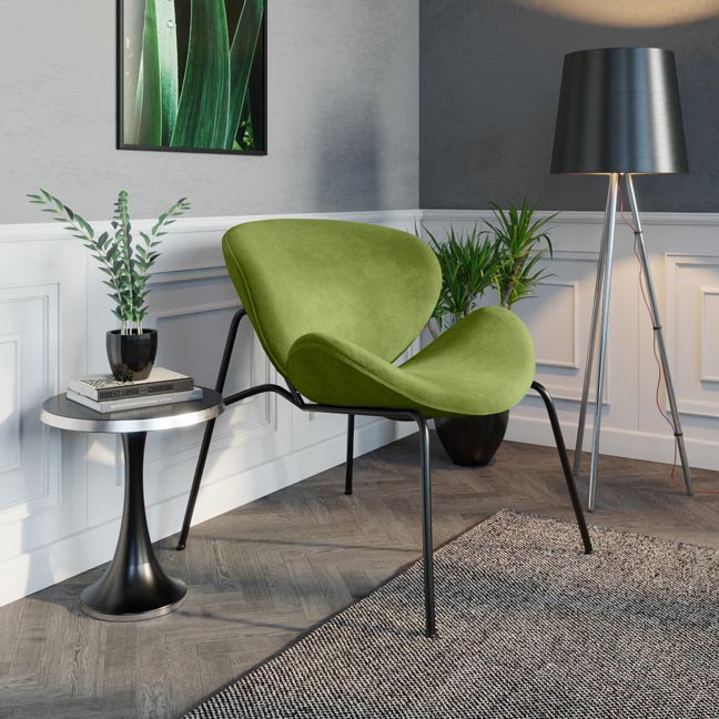 Fauteuil Malaga, velours vert olive et métal Potiron Paris