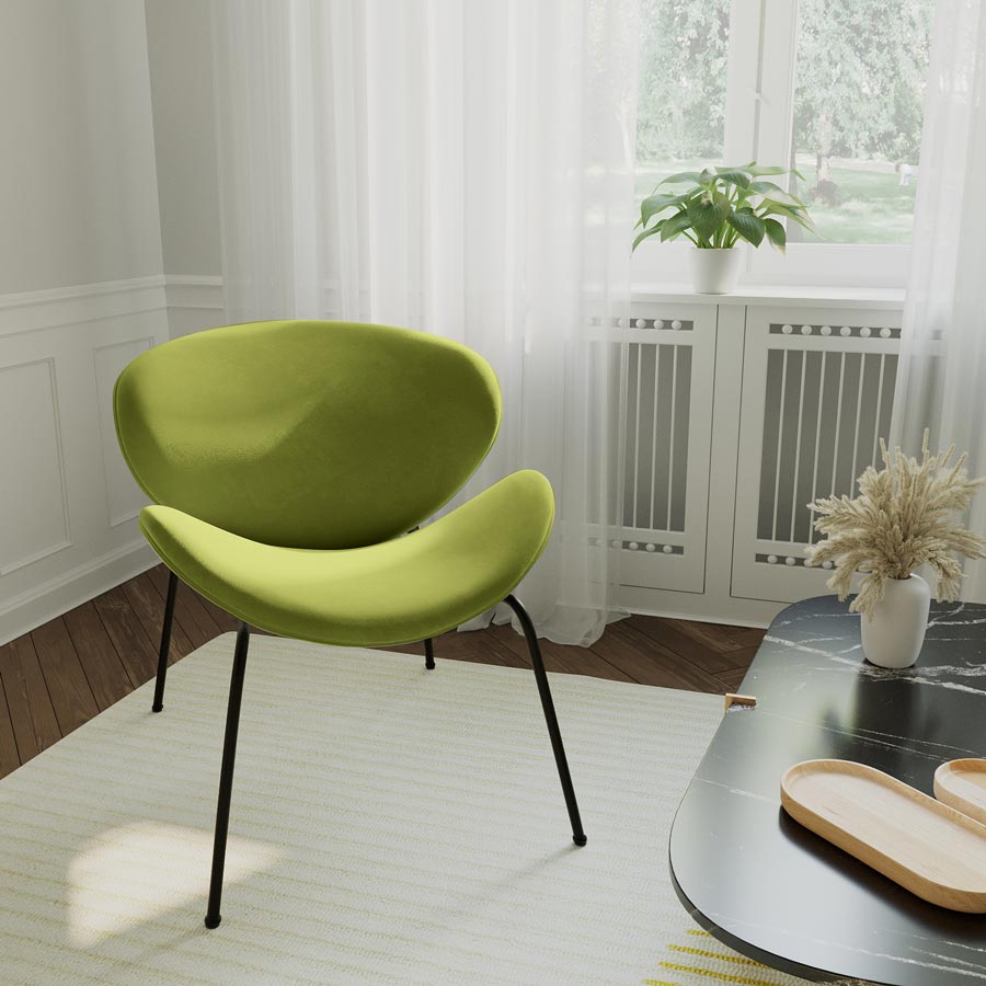Fauteuil Malaga, velours vert olive et métal Potiron Paris