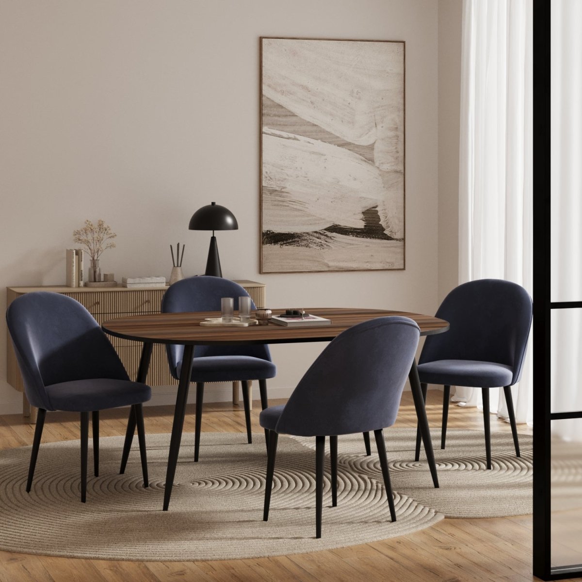 Chaises de salle à manger en velours bleu & métal noir - Potiron Paris, Potiron Paris, la déco des intérieurs hauts en couleurs