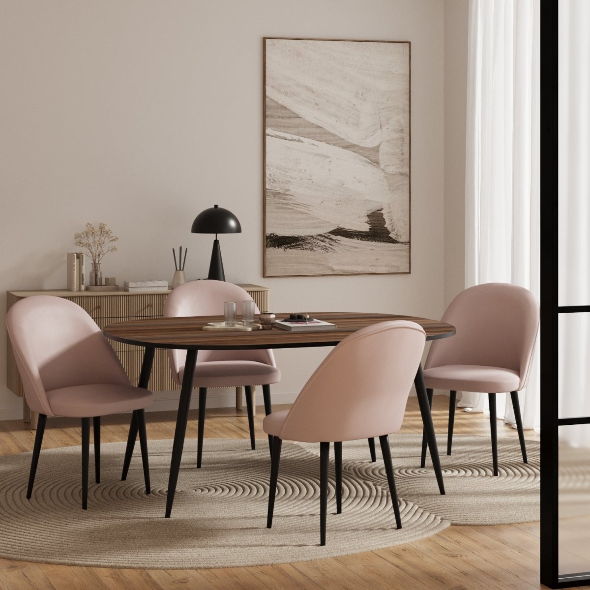 Lot de 2 chaises design scandinave vintage  en velours rose & métal noir - Potiron Paris, Potiron Paris, la déco des intérieurs hauts en couleurs