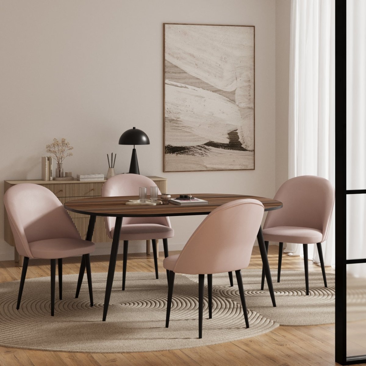 Lot de 2 chaises design scandinave vintage en velours rose & métal noir - Potiron Paris, Potiron Paris, la déco des intérieurs hauts en couleurs