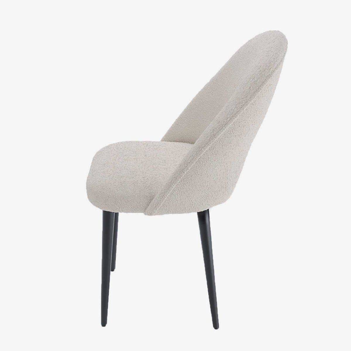 Chaise design contemporain pour salle à manger chic,  tissu bouclette gris-crème & métal noir - Potiron Paris, Potiron Paris, la déco des intérieurs hauts en couleurs