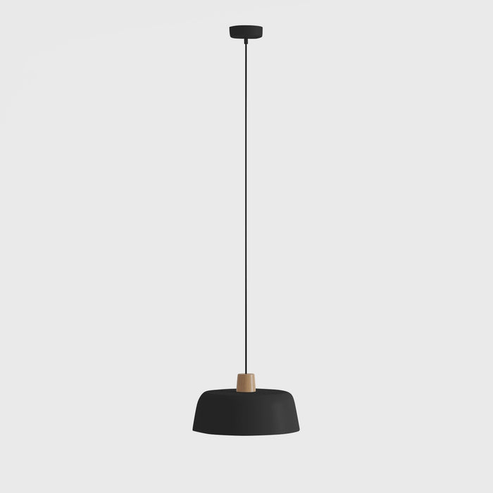 Luminaire suspension en métal noir et bois, Modena Potiron Paris