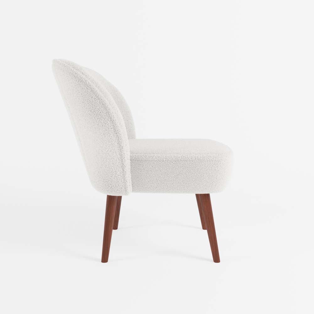 Petit fauteuil de salon Jane, blanc effet laine bouclée, pieds en bois foncé Potiron Paris