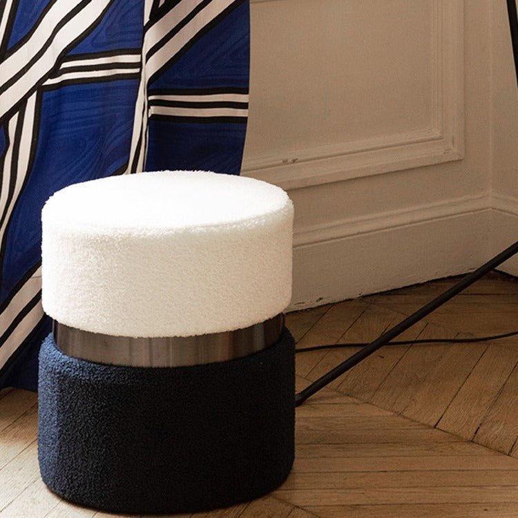 Pouf contemporain Cassiopée, bicolore bleu et métal noir Potiron Paris